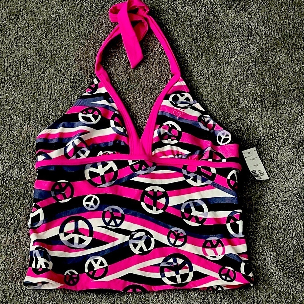 - Justice vintage tankini girls swim peace sign top